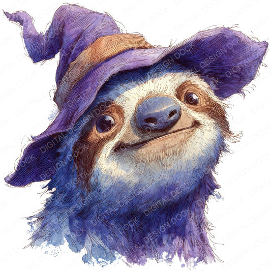 Wizard Sloth Portrait fussy cut sheet in US Letter format showing all 12 designs on one printable page