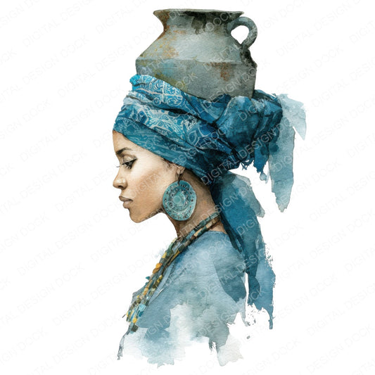 Woman Carrying Water Jug fussy cut sheet in A4 format showing all 12 designs on one printable page