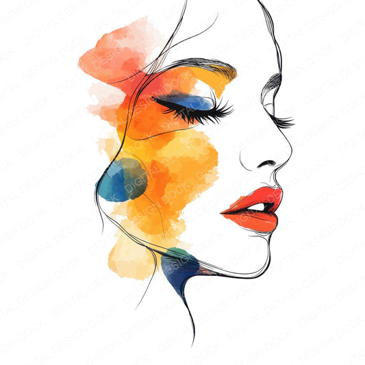 Woman Face Line Art Bold fussy cut sheet in A4 format showing all 12 designs on one printable page