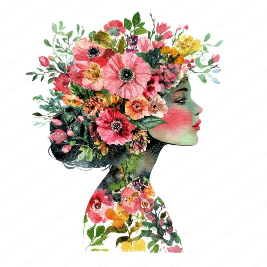 Woman Floral Bouquet fussy cut sheet in US Letter format showing all 12 designs on one printable page