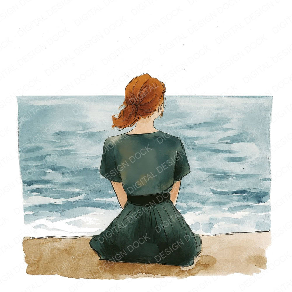 Woman Looking out to Sea fussy cut sheet in A4 format showing all 12 designs on one printable page