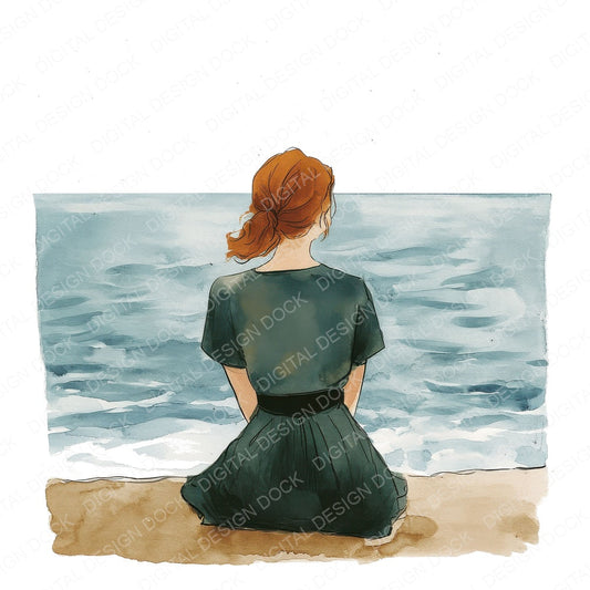 Woman Looking out to Sea fussy cut sheet in A4 format showing all 12 designs on one printable page