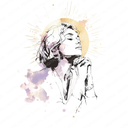 Woman Praying with Light fussy cut sheet in A4 format showing all 12 designs on one printable page
