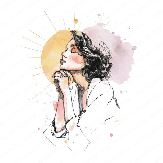 Woman Praying with Light fussy cut sheet in US Letter format showing all 12 designs on one printable page