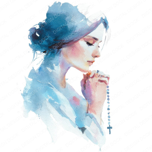 Woman Praying with Rosary Beads fussy cut sheet in A4 format showing all 12 designs on one printable page