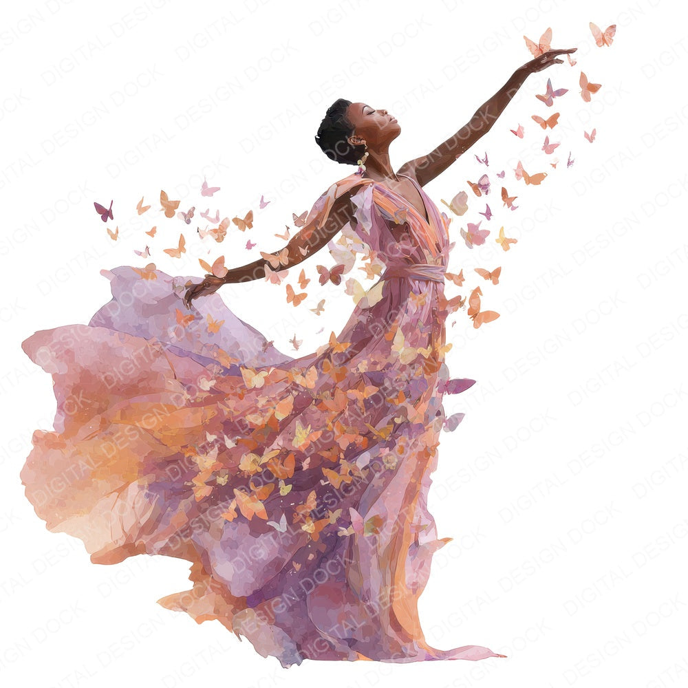 Woman Releasing Butterflies fussy cut sheet in A4 format showing all 12 designs on one printable page