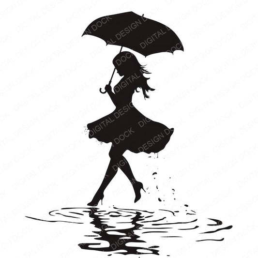 Woman Silhouette Dancing in Rain fussy cut sheet in A4 format showing all 12 designs on one printable page