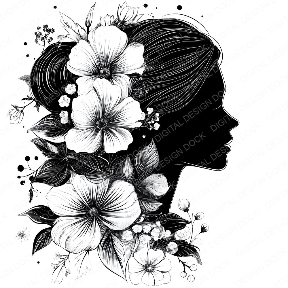 Woman Silhouette Floral fussy cut sheet in A4 format showing all 12 designs on one printable page