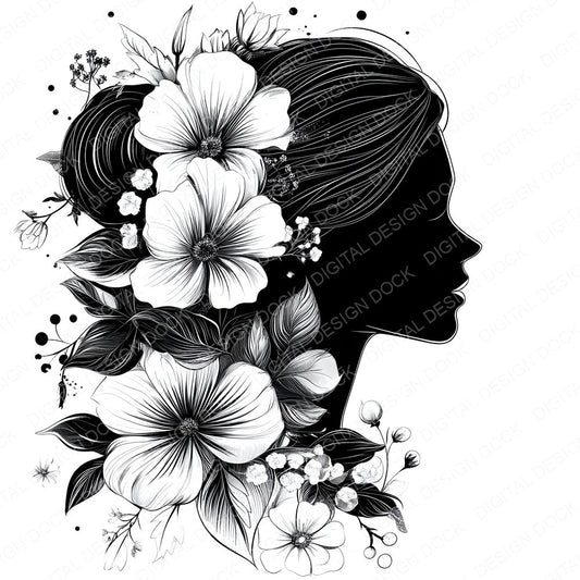 Woman Silhouette Floral fussy cut sheet in A4 format showing all 12 designs on one printable page