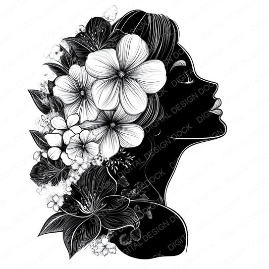 Woman Silhouette Floral fussy cut sheet in US Letter format showing all 12 designs on one printable page