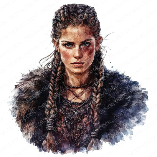 Woman Viking Portrait fussy cut sheet in A4 format showing all 12 designs on one printable page