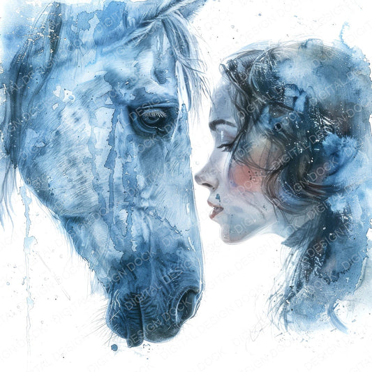 Woman and Horse Face to Face fussy cut sheet in A4 format showing all 12 designs on one printable page