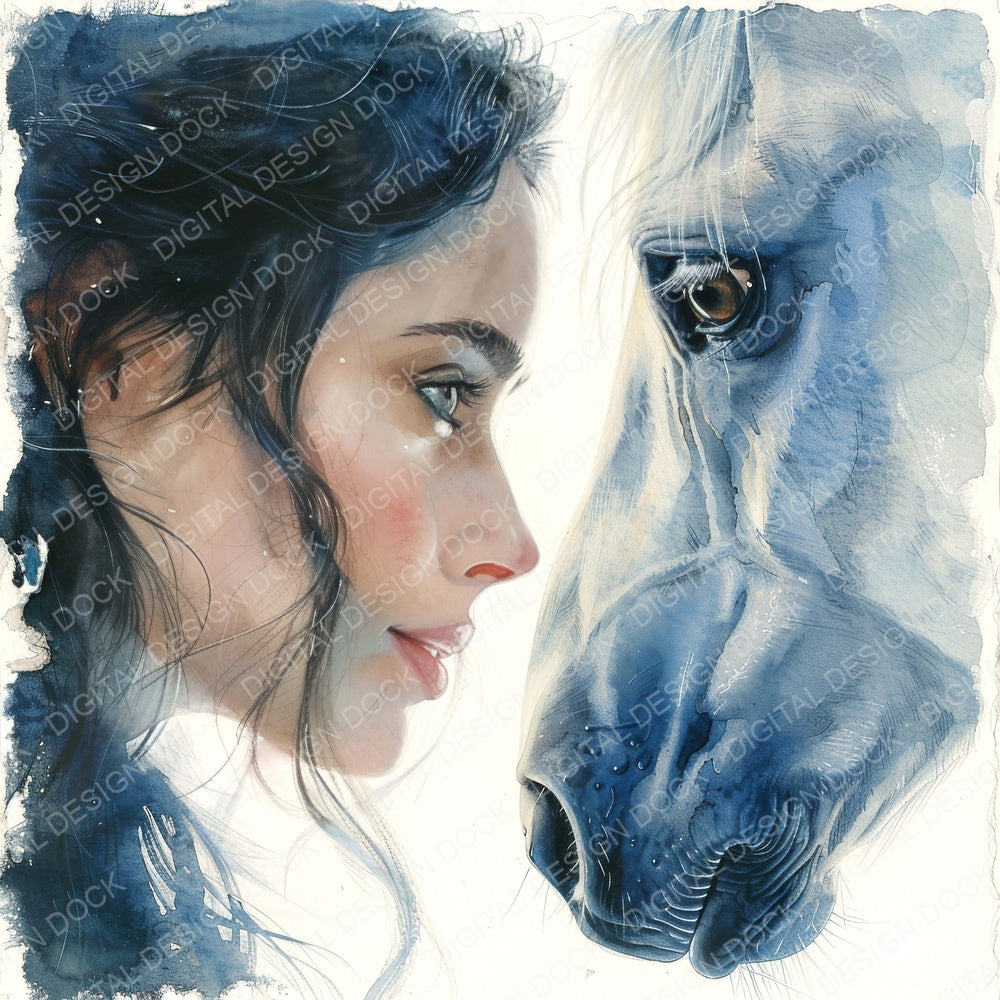 Woman and Horse Face to Face Clipart Set (DDD007534)