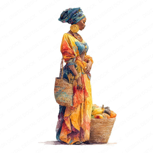 Woman at Fruit Market Clipart Set (DDD007537)