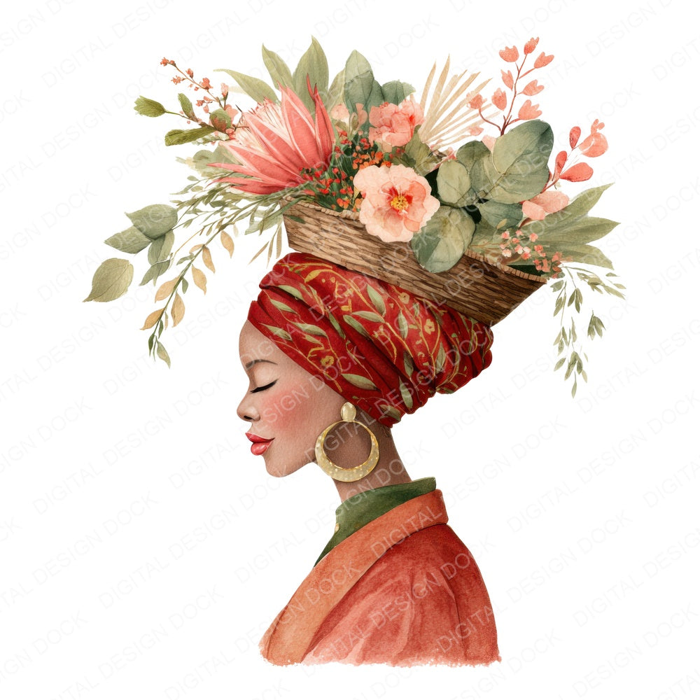 Woman with Basket of Flowers fussy cut sheet in US Letter format showing all 12 designs on one printable page