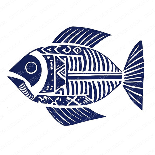 Woodblock Print Tribal Fish fussy cut sheet in A4 format showing all 12 designs on one printable page