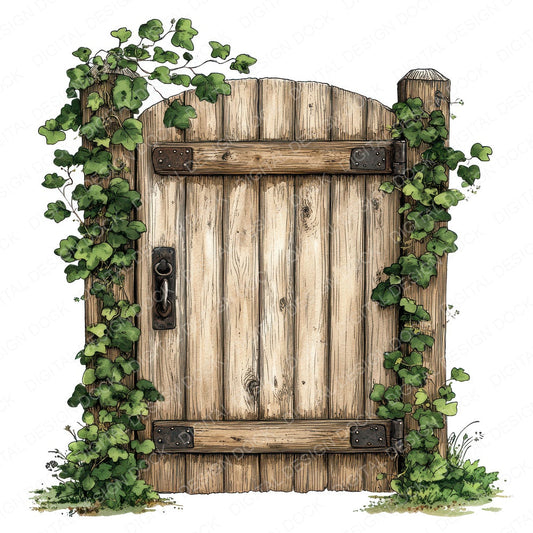 Wooden Gate with Ivy fussy cut sheet in A4 format showing all 12 designs on one printable page