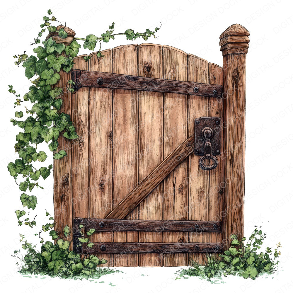 Wooden Gate with Ivy fussy cut sheet in US Letter format showing all 12 designs on one printable page
