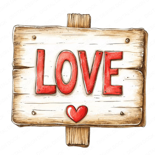 Wooden Love Sign fussy cut sheet in US Letter format showing all 12 designs on one printable page