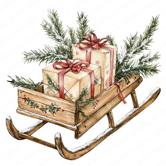 Wooden Sled with Gifts fussy cut sheet in A4 format showing all 12 designs on one printable page