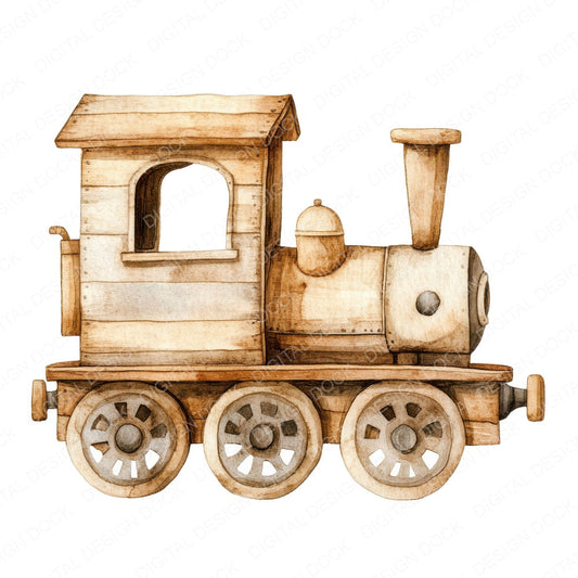 Wooden Toy Train fussy cut sheet in A4 format showing all 12 designs on one printable page