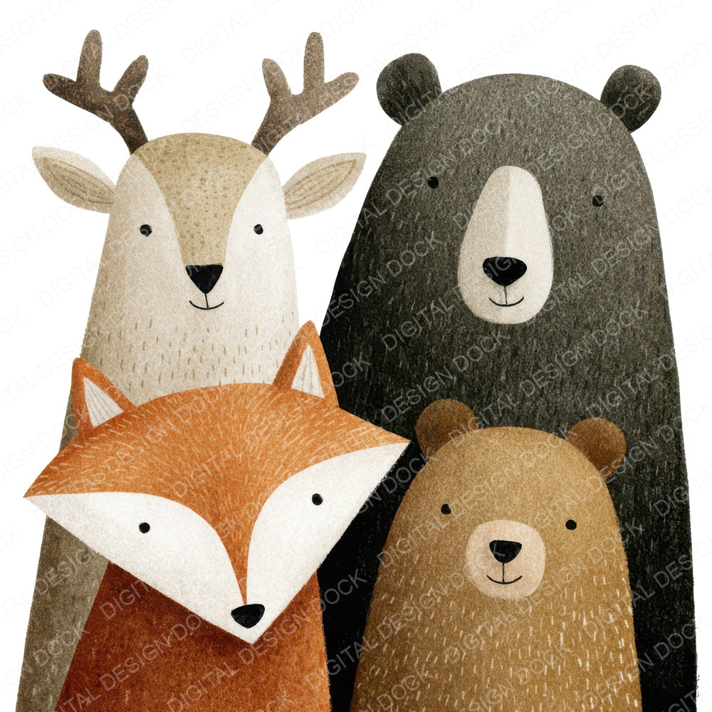 Woodland Animal Friends fussy cut sheet in A4 format showing all 12 designs on one printable page