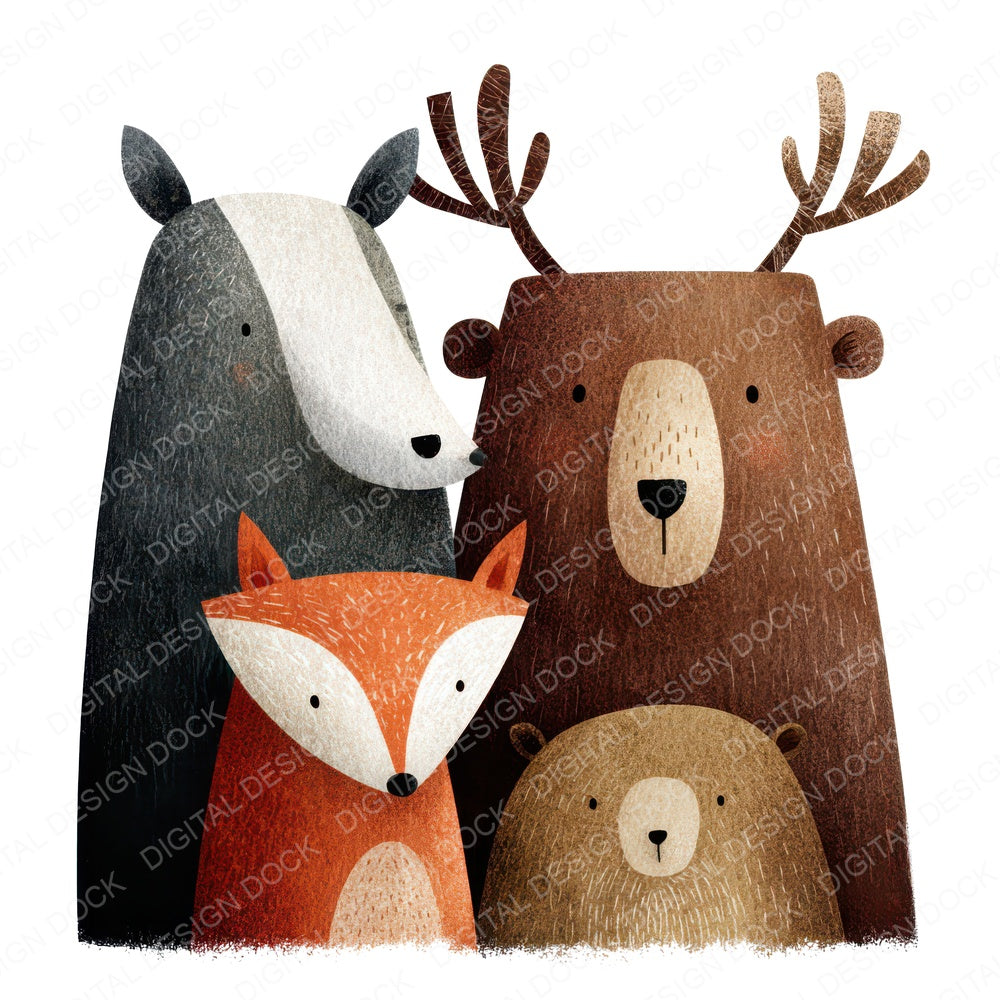 Woodland Animal Friends fussy cut sheet in US Letter format showing all 12 designs on one printable page