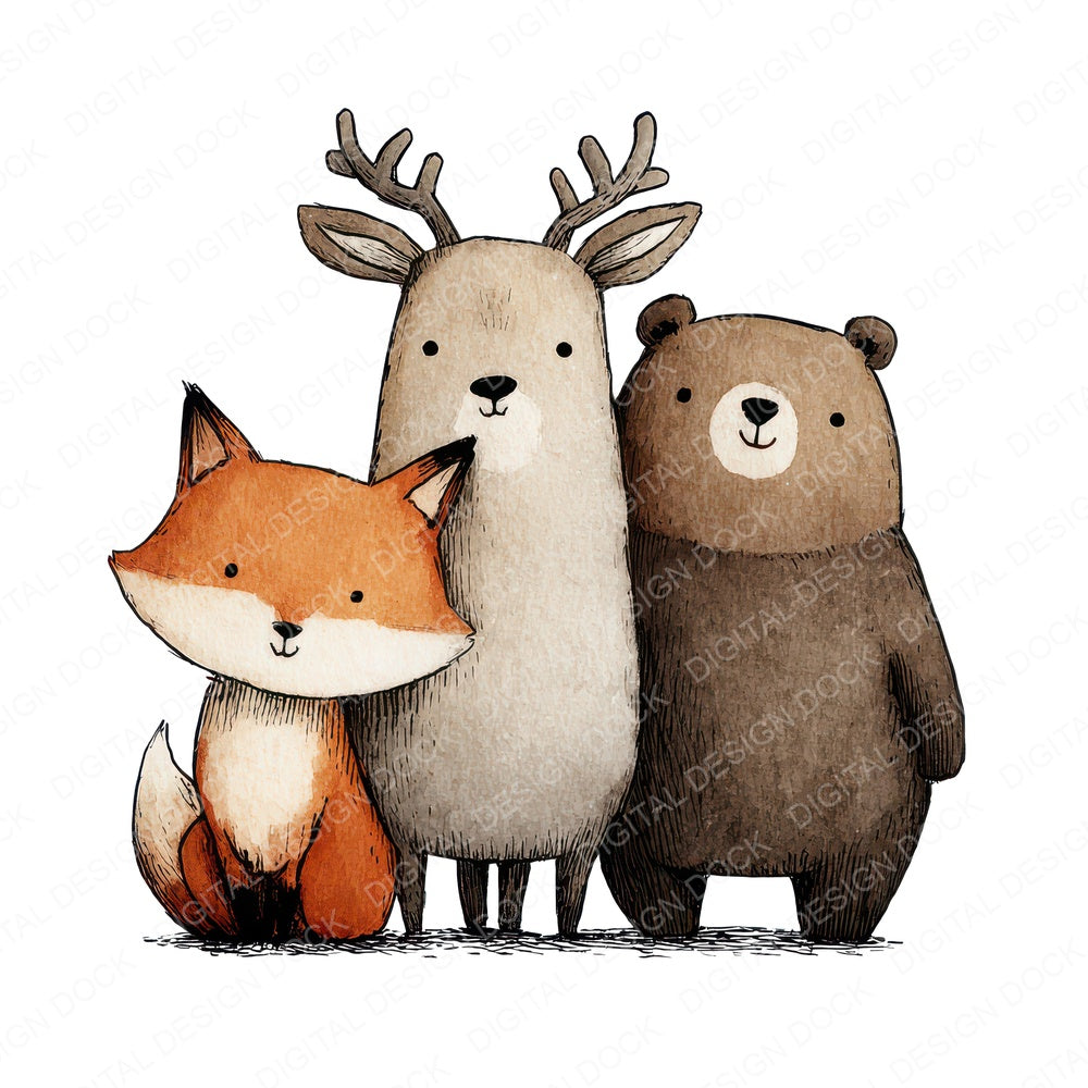 Woodland Animals Friends fussy cut sheet in A4 format showing all 12 designs on one printable page