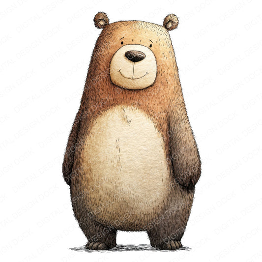 Woodland Bear Character fussy cut sheet in A4 format showing all 12 designs on one printable page