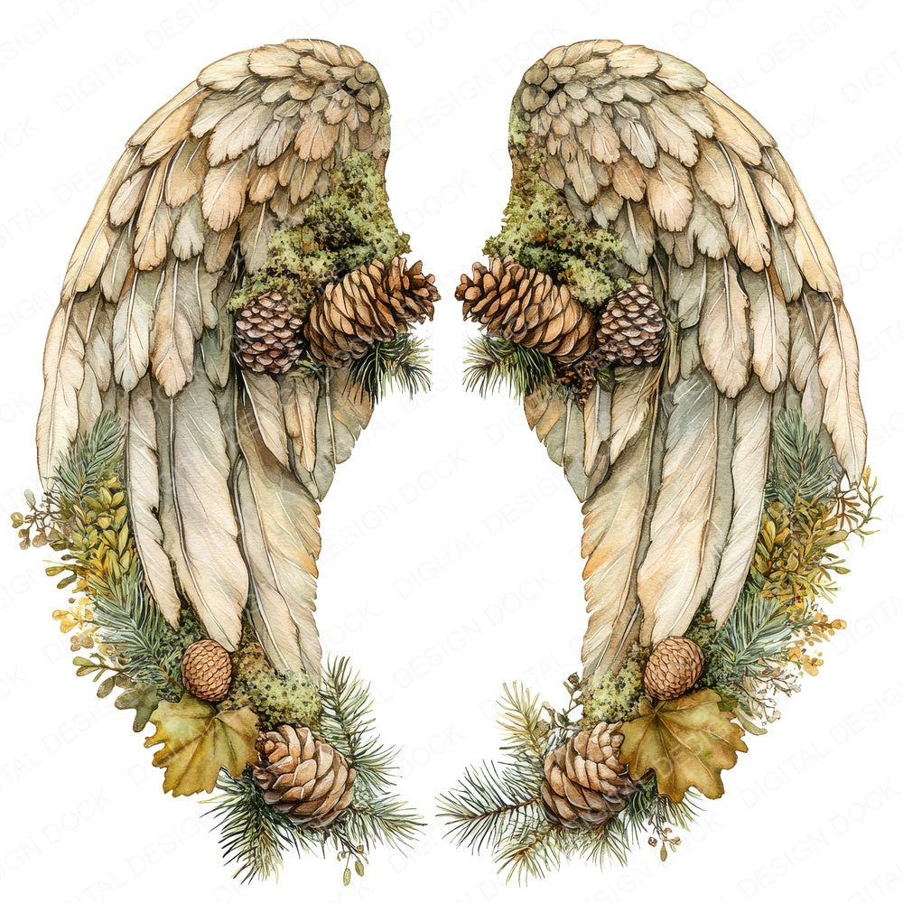 Woodland Charm Angel Wings fussy cut sheet in US Letter format showing all 12 designs on one printable page