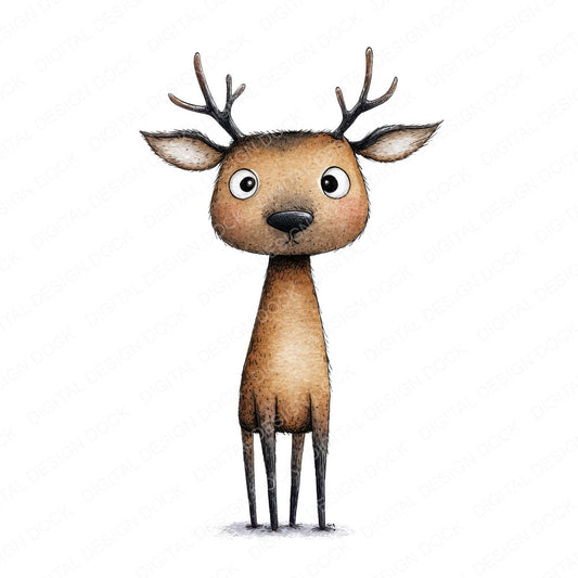 Woodland Deer Character fussy cut sheet in A4 format showing all 12 designs on one printable page