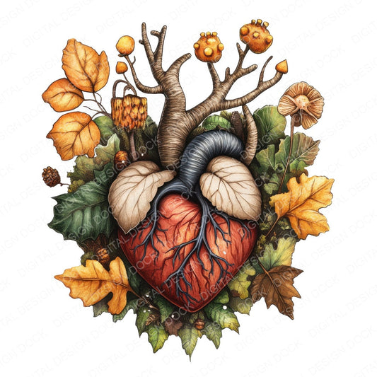 Woodland Forest Human Heart fussy cut sheet in A4 format showing all 12 designs on one printable page