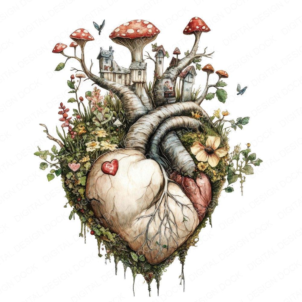 Woodland Forest Human Heart fussy cut sheet in US Letter format showing all 12 designs on one printable page