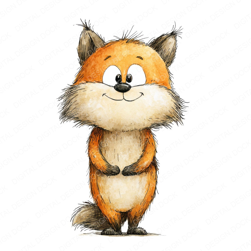 Woodland Fox Character fussy cut sheet in A4 format showing all 12 designs on one printable page