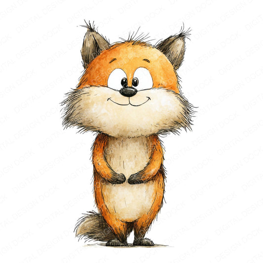 Woodland Fox Character fussy cut sheet in A4 format showing all 12 designs on one printable page