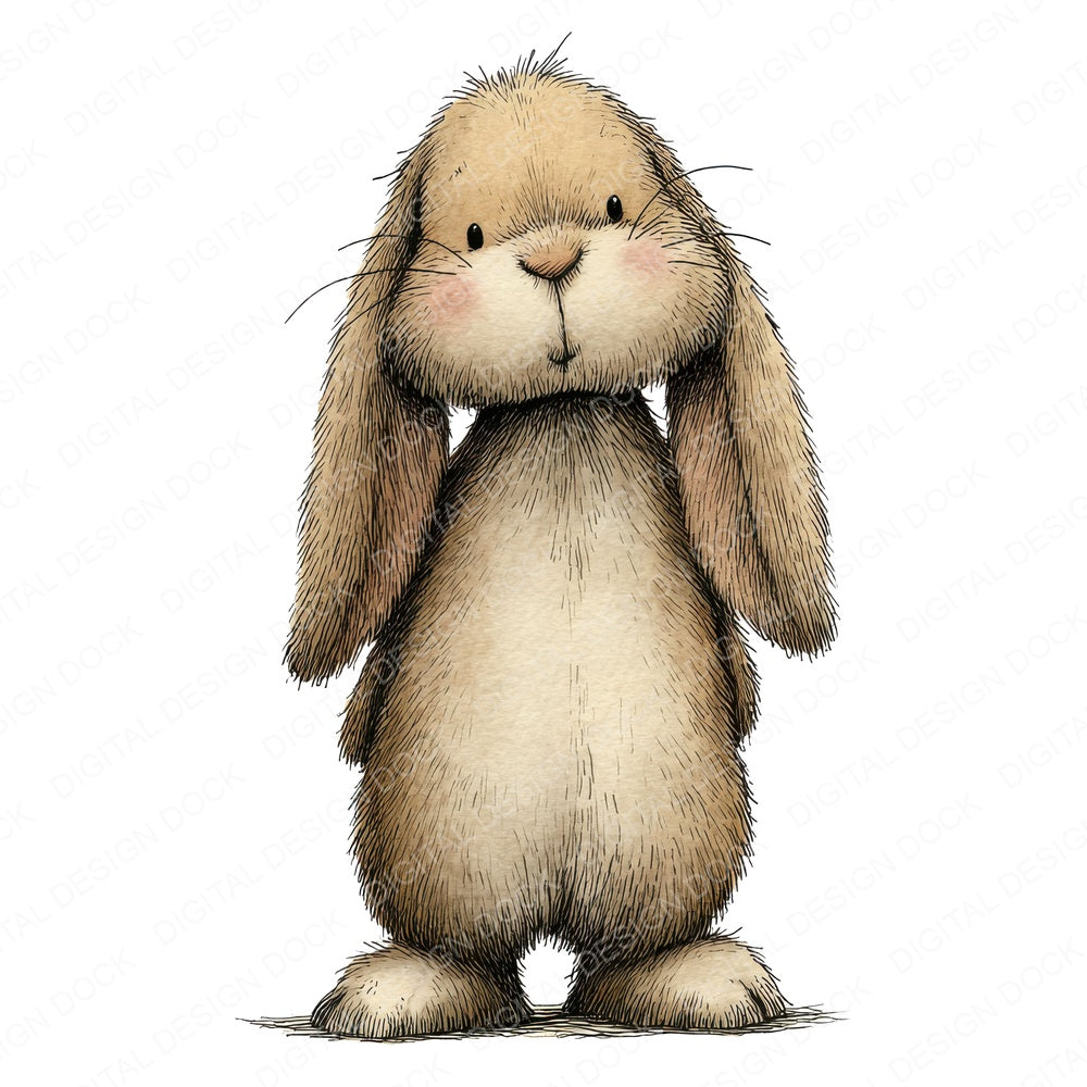 Woodland Rabbit Character fussy cut sheet in A4 format showing all 12 designs on one printable page