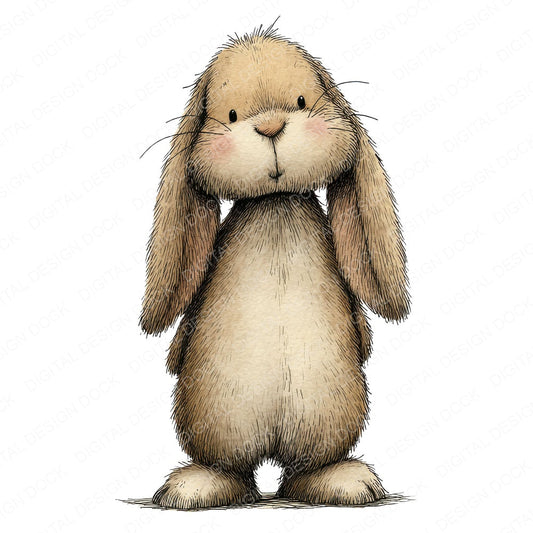 Woodland Rabbit Character fussy cut sheet in A4 format showing all 12 designs on one printable page