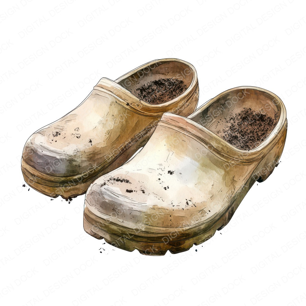 Worn Gardening Clogs fussy cut sheet in US Letter format showing all 12 designs on one printable page