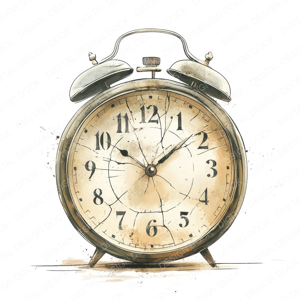 Worn Vintage Alarm Clock Clipart Set (DDD007593)