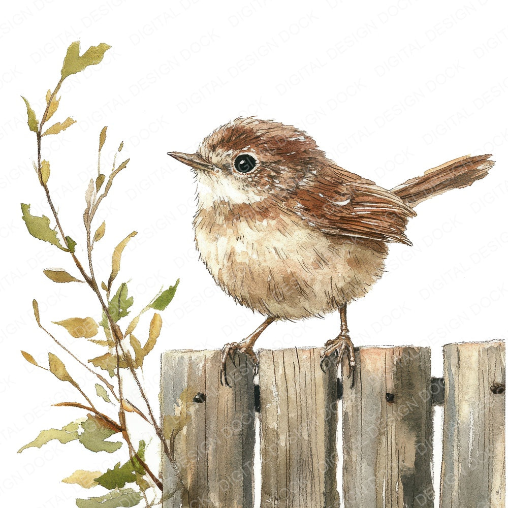 Wren on a Fence fussy cut sheet in A4 format showing all 12 designs on one printable page