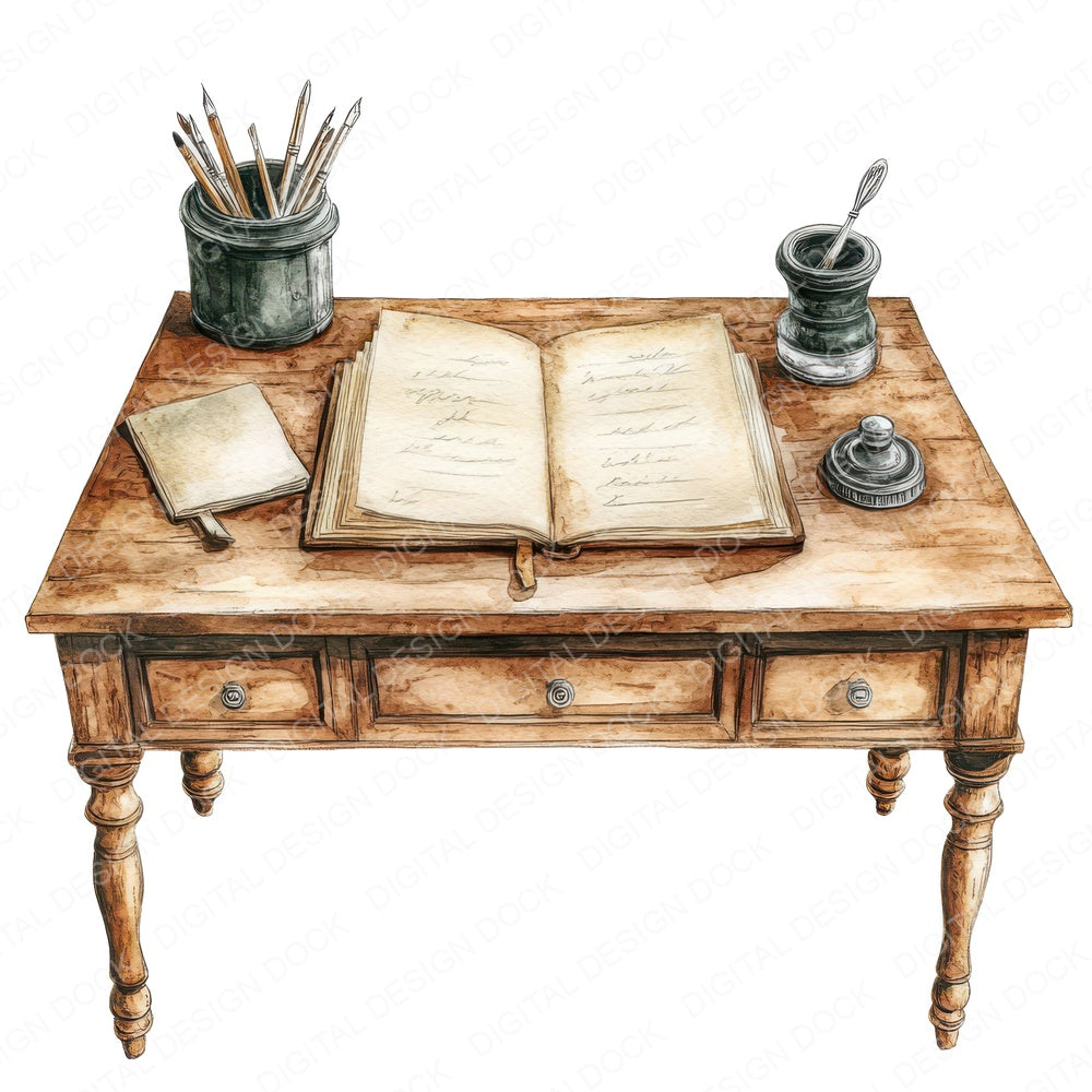 Writing Desk with Inkwell fussy cut sheet in A4 format showing all 12 designs on one printable page