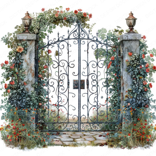 Wrought Iron Ornate Garden Gate A fussy cut sheet in US Letter format showing all 12 designs on one printable page