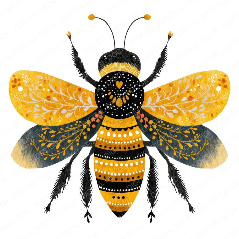 Yellow Folk Art Bee Clipart Set (DDD008227)