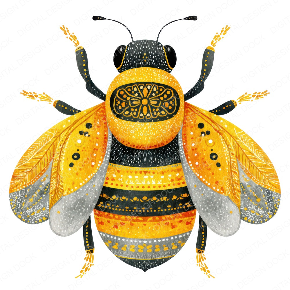 Yellow Folk Art Bee Clipart Set (DDD008227)