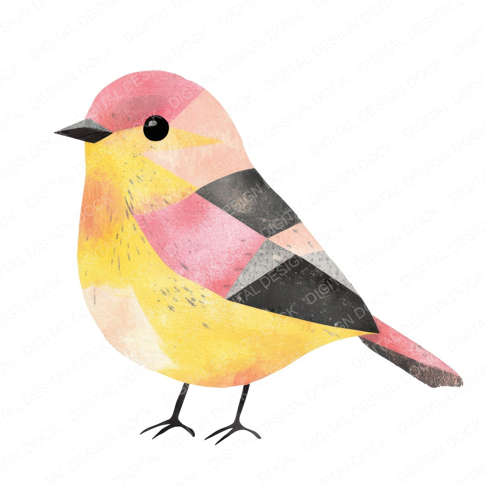 Yellow Patch Bird fussy cut sheet in A4 format showing all 12 designs on one printable page