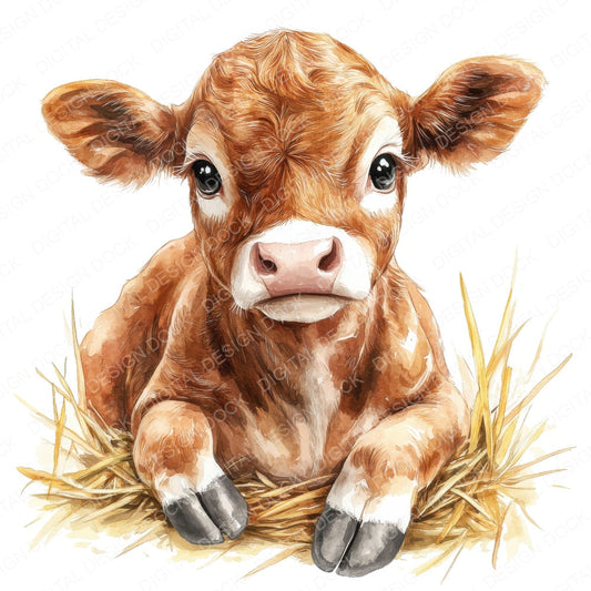 Young Brown Cow fussy cut sheet in A4 format showing all 12 designs on one printable page