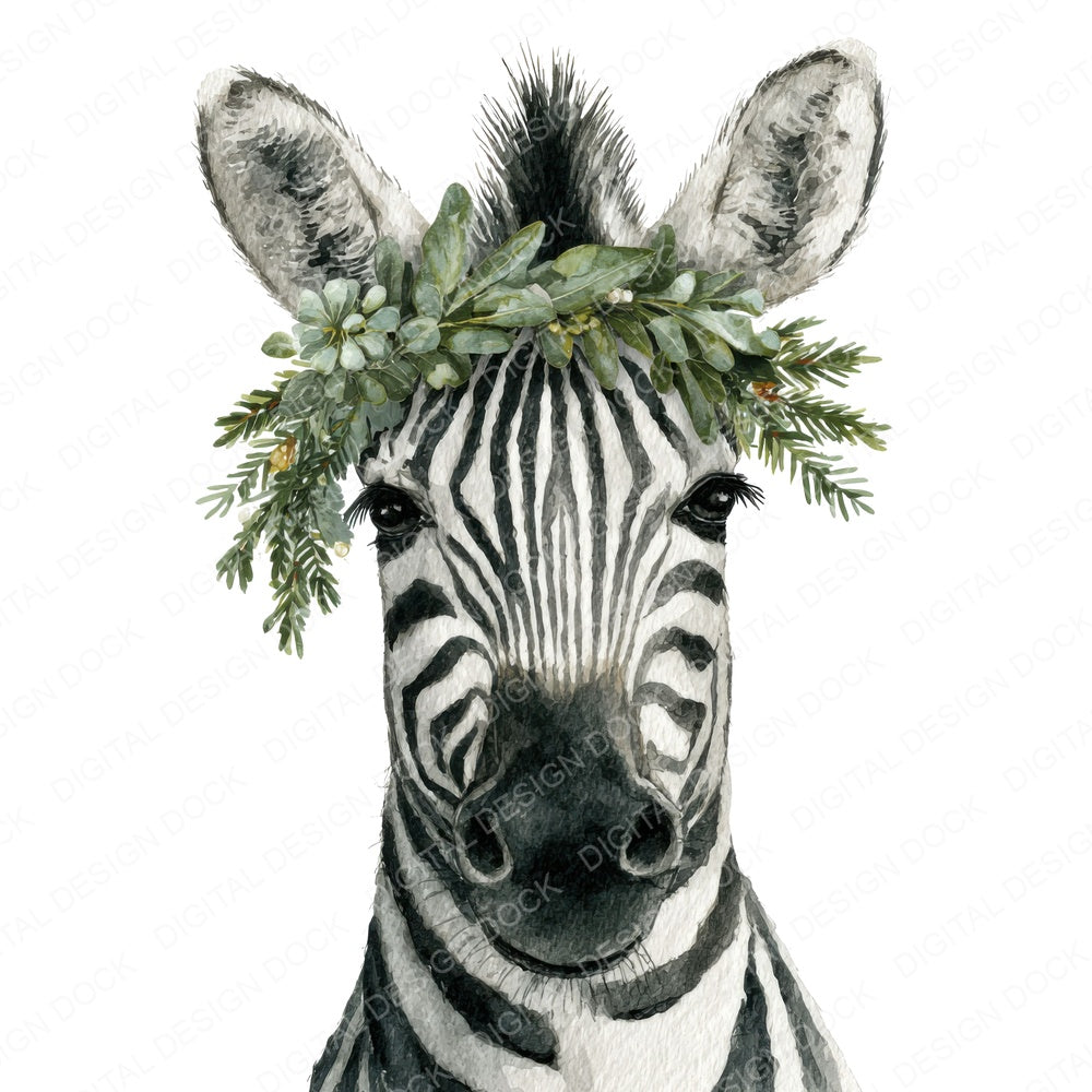 Zebra Christmas Wreath fussy cut sheet in A4 format showing all 12 designs on one printable page