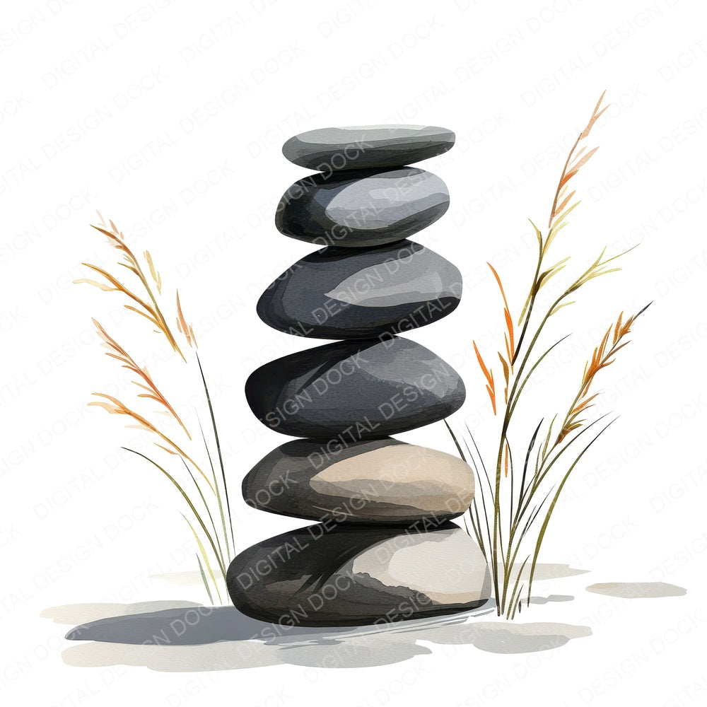 Zen Stone Stack fussy cut sheet in A4 format showing all 12 designs on one printable page