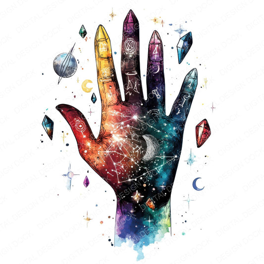 Zodiac Palmistry Hand fussy cut sheet in A4 format showing all 12 designs on one printable page