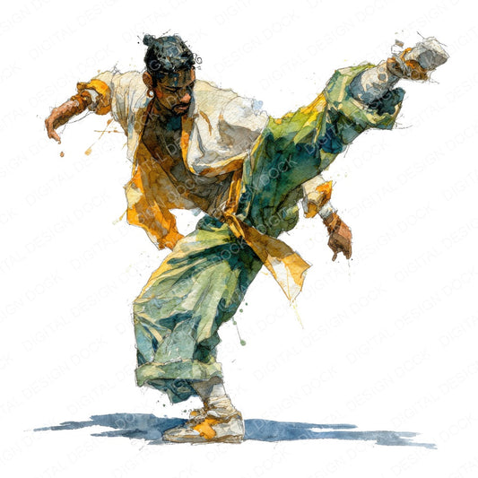 Capoeira performer fussy cut sheet in A4 format showing all 12 designs on one printable page